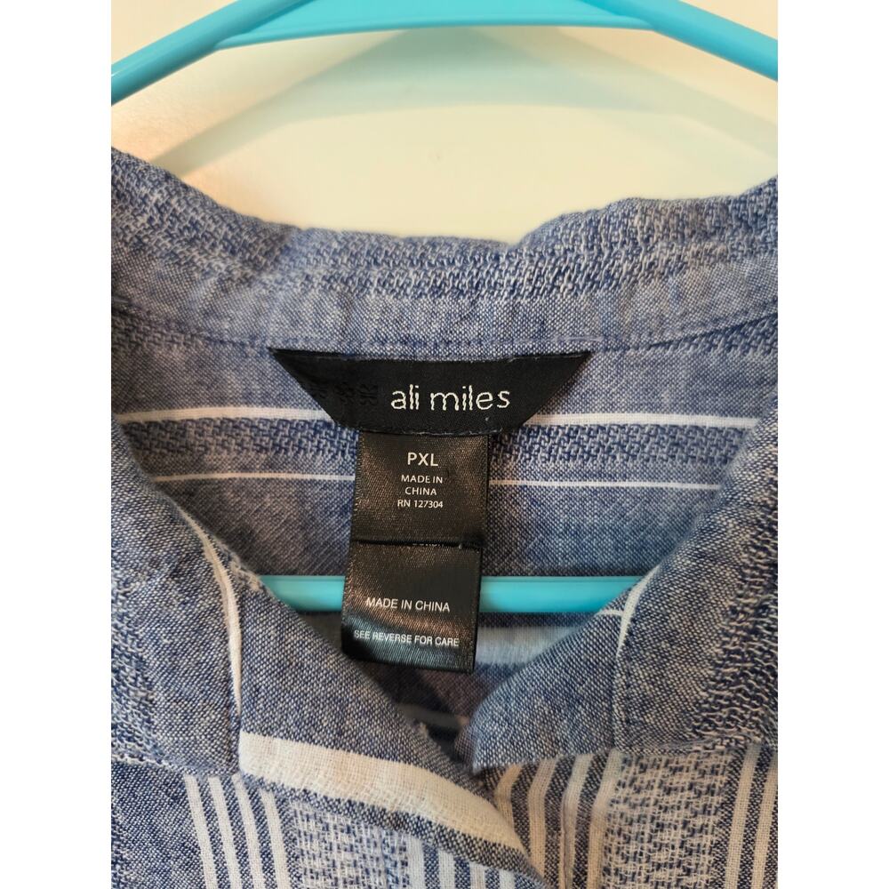 Ali MIles Womens Linen Blend Striped 3/4 Sleeve Blouse Petite XL Blue White - Picture 3 of 4